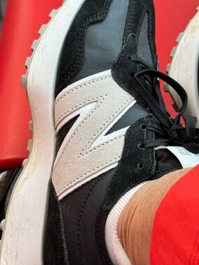 New Balance Classic Black & White Sneakers with Suede Accent